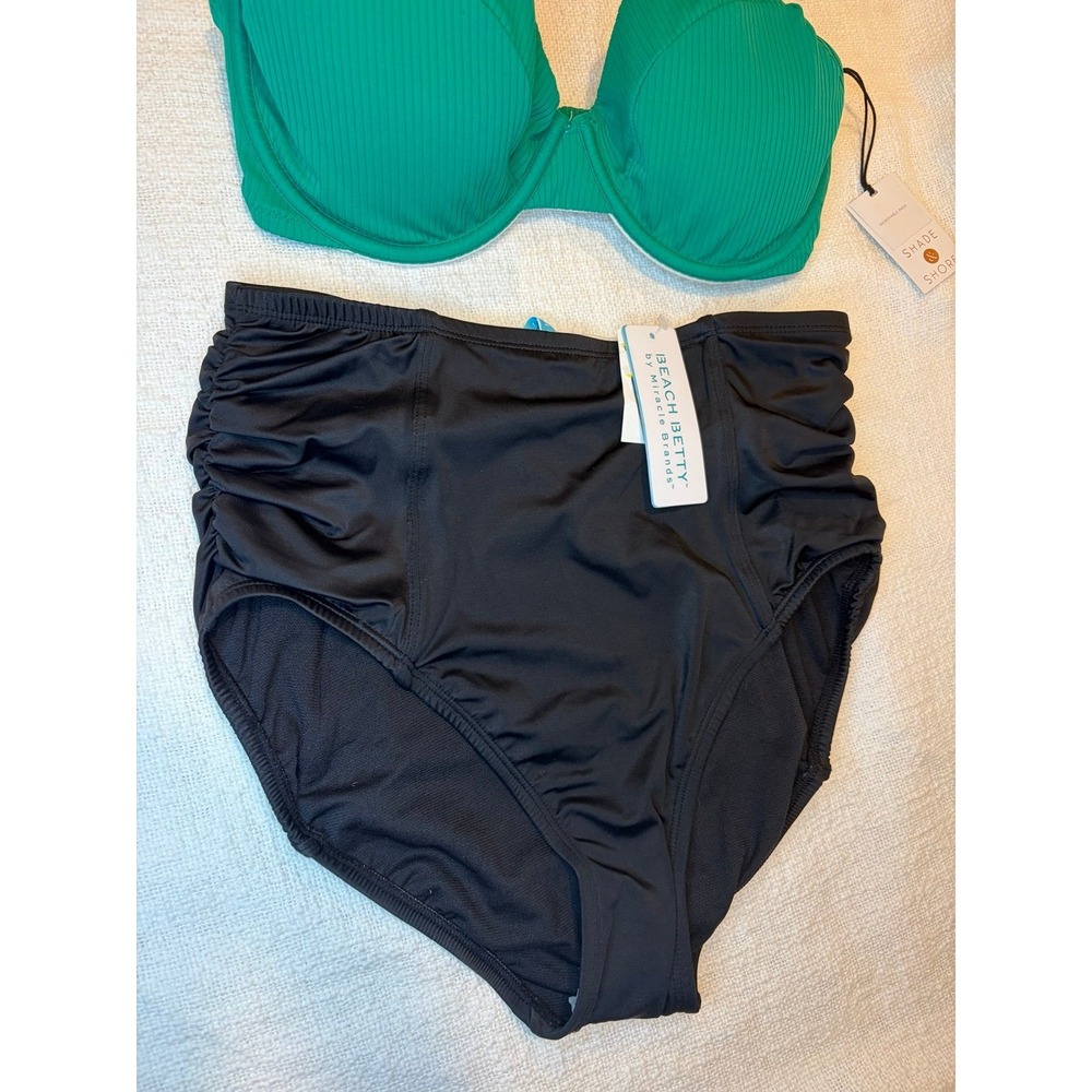 Shade and Shore Emerald Green Ribbed Bralette top & High Waist Black Bottom New - Picture 4 of 10